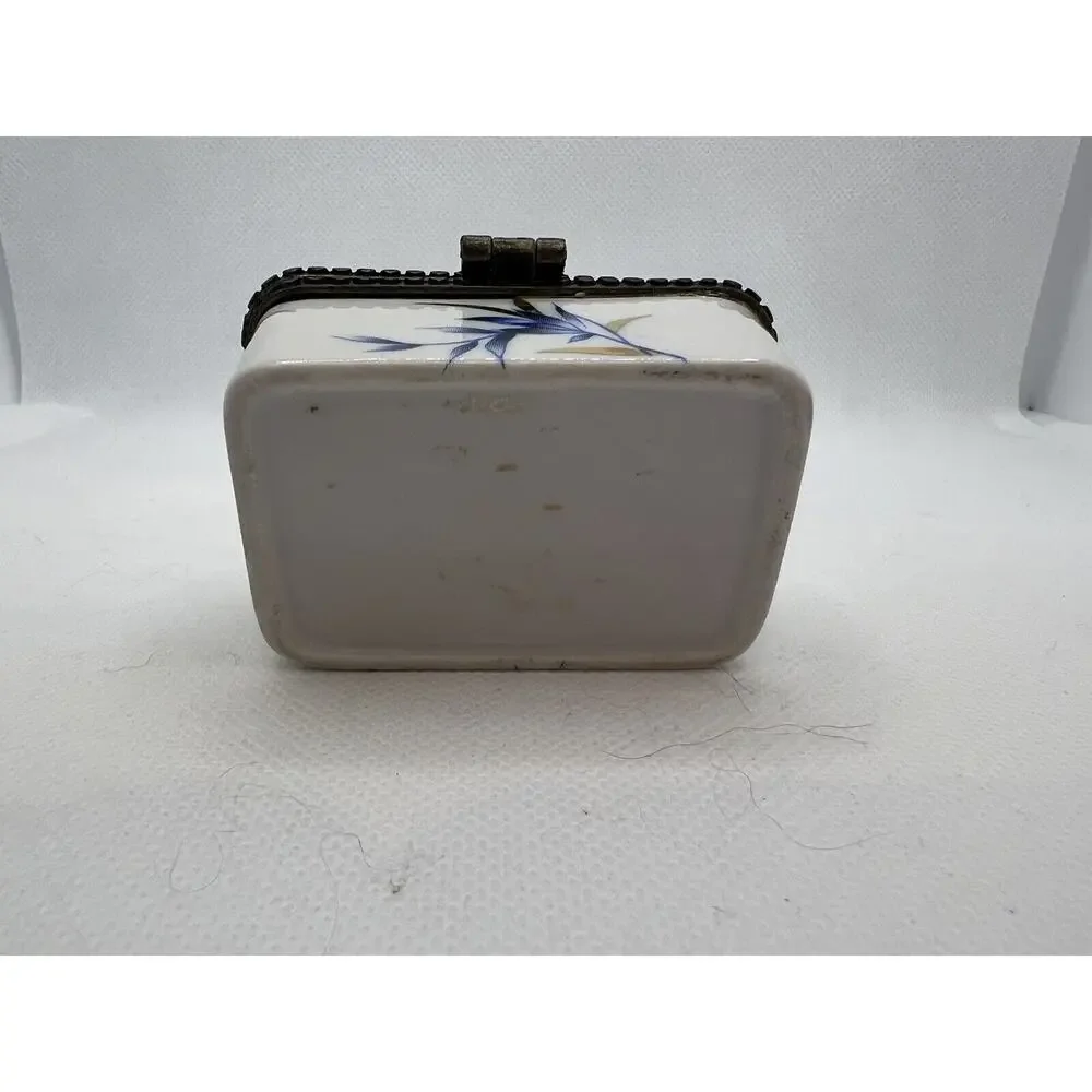 Porcelain Hand-painted Floral Trinket Box Hinged Lid Cottage Core 2.5” X 1.5”